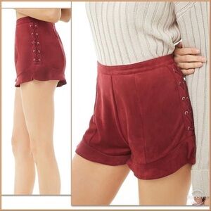 New- Forever 21 Burgundy Faux Suede Lace-Up Shorts